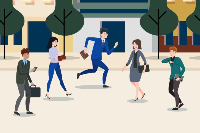Recruiters' Guide for Capitalizing on the Spring Career Fairs 3 recruiters racing each other to hire at spring career fairs